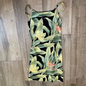 Tommy Bahama Dress Womens 4 Tropical Green Black Silk Linen Floral Leaf Sundress